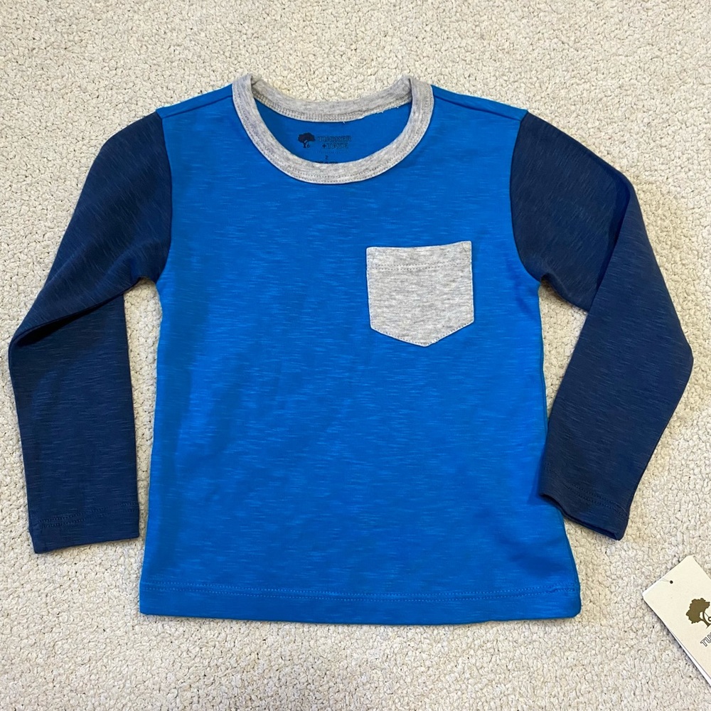 NWT Tucker + Tate Blue and Gray Color Block Long Sleeved Tee, Size 2